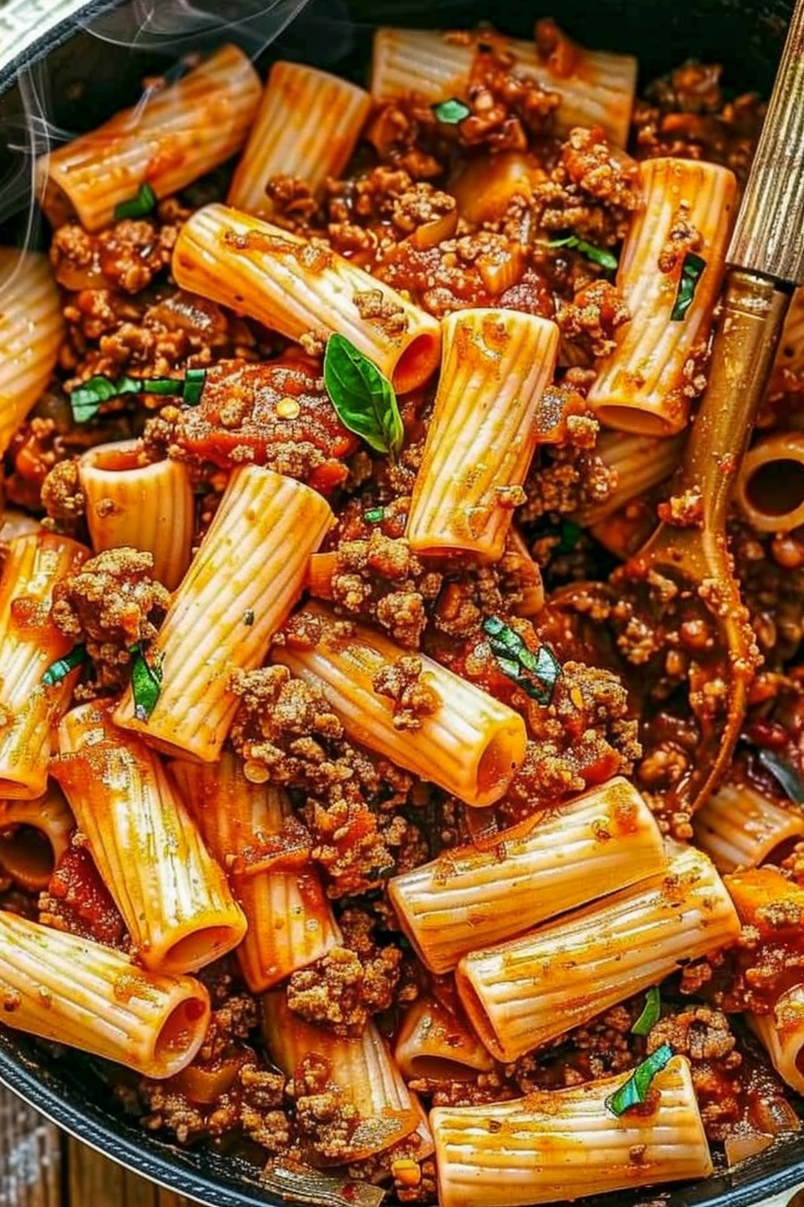Beef Pasta Recipe - Simple and Quick to Make Delicious Beef Pasta Recipe Freshly Prepared on a White Plate