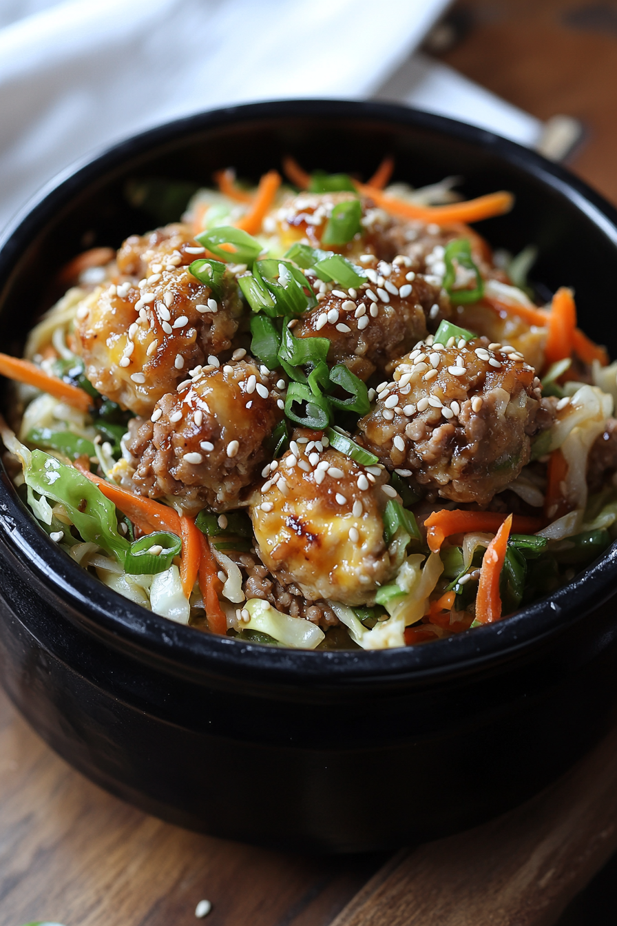 Egg Roll in a Bowl Ingredients - Fresh and Simple Ingredients for egg roll in a bowl arranged fresh on a white plate