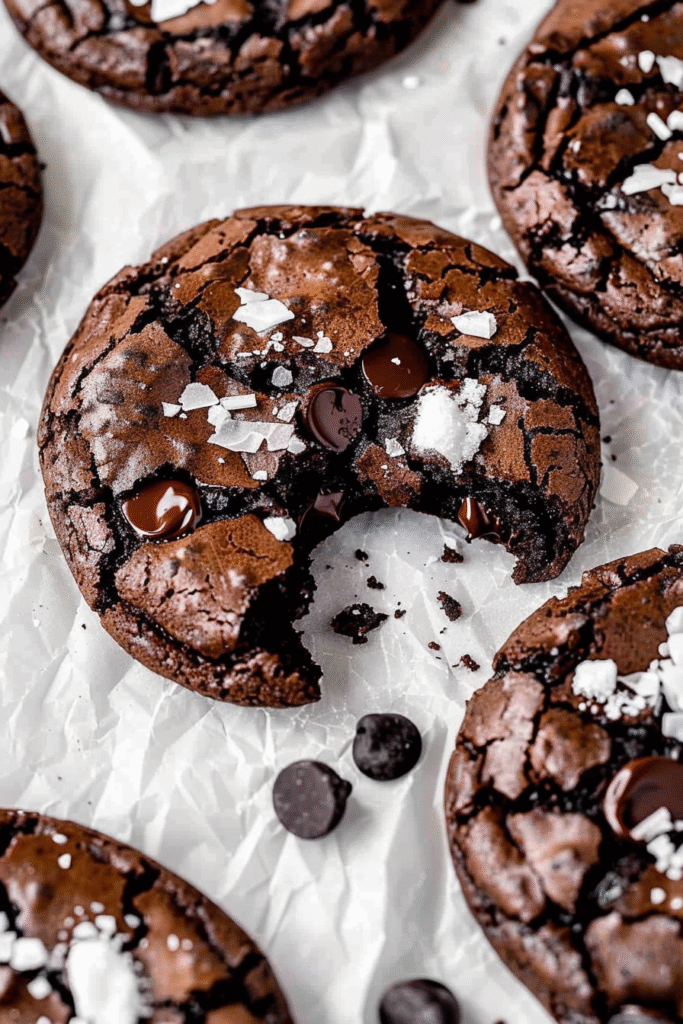 Stack of fudgy chewy brookies showing the perfect combination of brownie and cookie textures, loaded with chocolate chips on a cooling rack