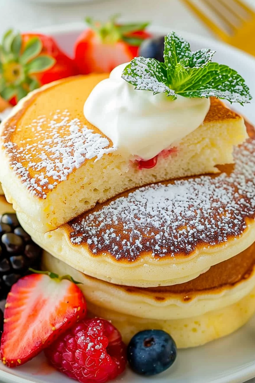 Japanese Soufflé Pancakes Recipe - Easy and Quick to Prepare Delicious Japanese Soufflé Pancakes Recipe Freshly Made on a White Plate