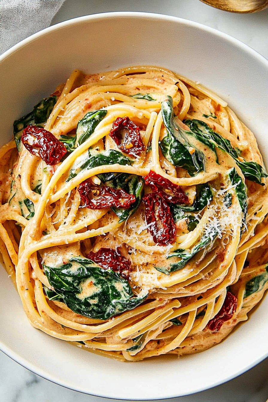 Spaghetti & Spinach with Sun-Dried Tomato Cream Sauce Recipe Delicious Spaghetti & Spinach with Sun-Dried Tomato Cream Sauce