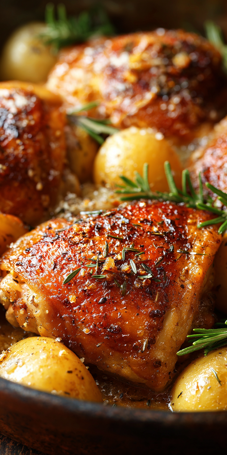 A hearty serving of Garlic Parmesan Crockpot Chicken and Potatoes with tender meat and savory flavors