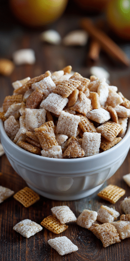Caramel Apple Puppy Chow served warm with cozy spices