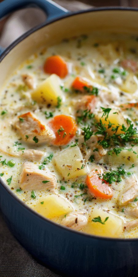 Creamy Chicken Potato Soup served warm with cozy spices