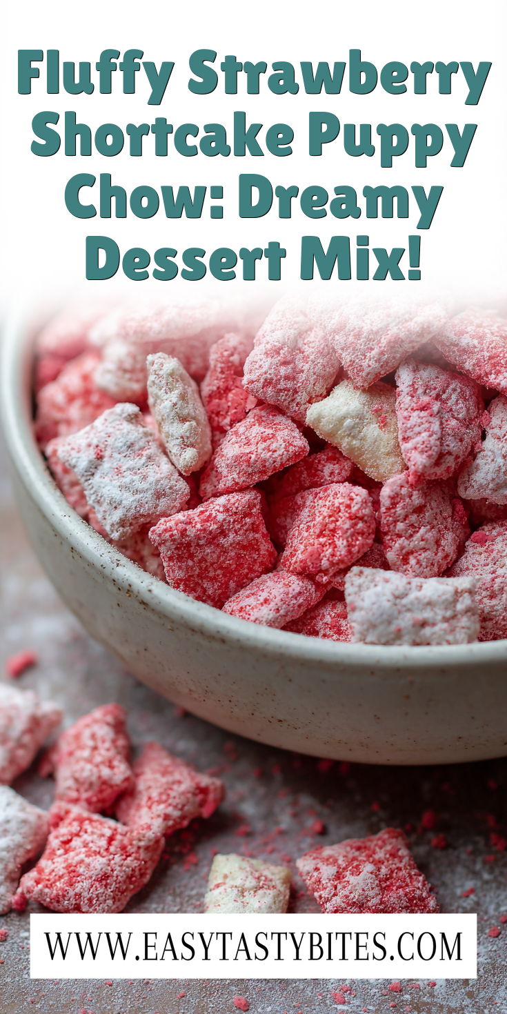 Fluffy Strawberry Shortcake Puppy Chow: Dreamy Dessert Mix! served warm with cozy spices