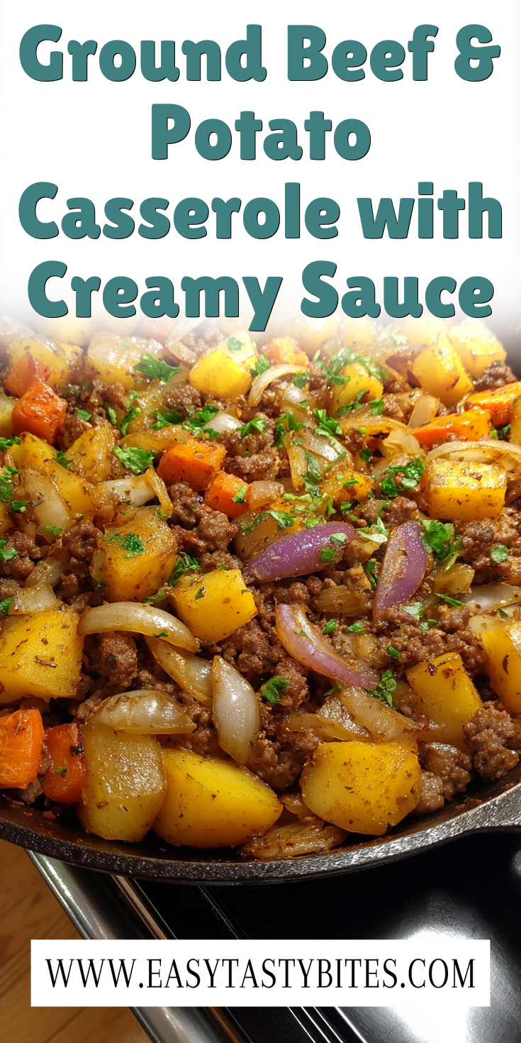 Ground Beef & Potato Casserole with Creamy Sauce served warm with cozy spices