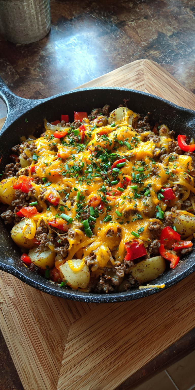 Ground Beef & Potato Hash – Crispy, Cheesy & Delicious Recipe