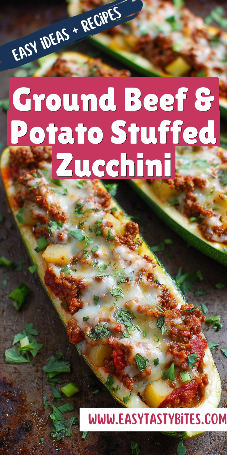Ground Beef & Potato Stuffed Zucchini served warm with cozy spices