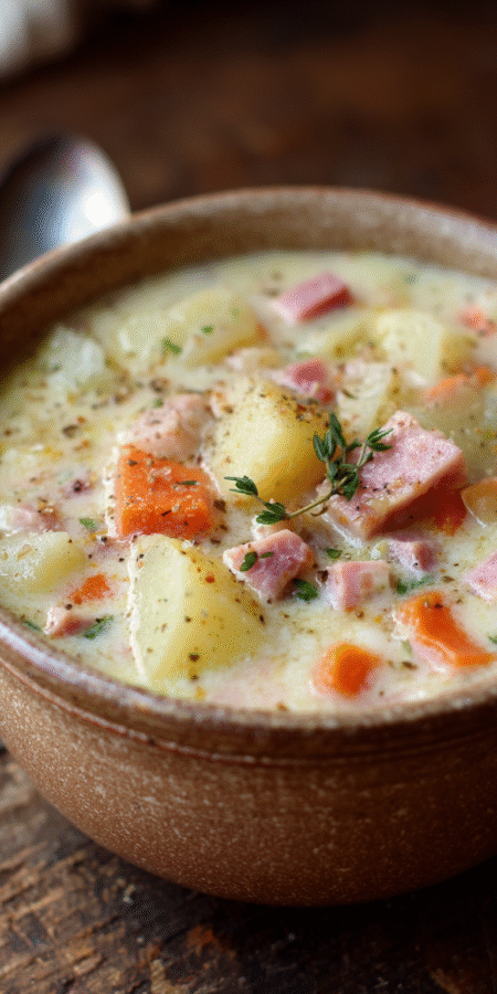 Ham & Potato Soup served warm with cozy spices