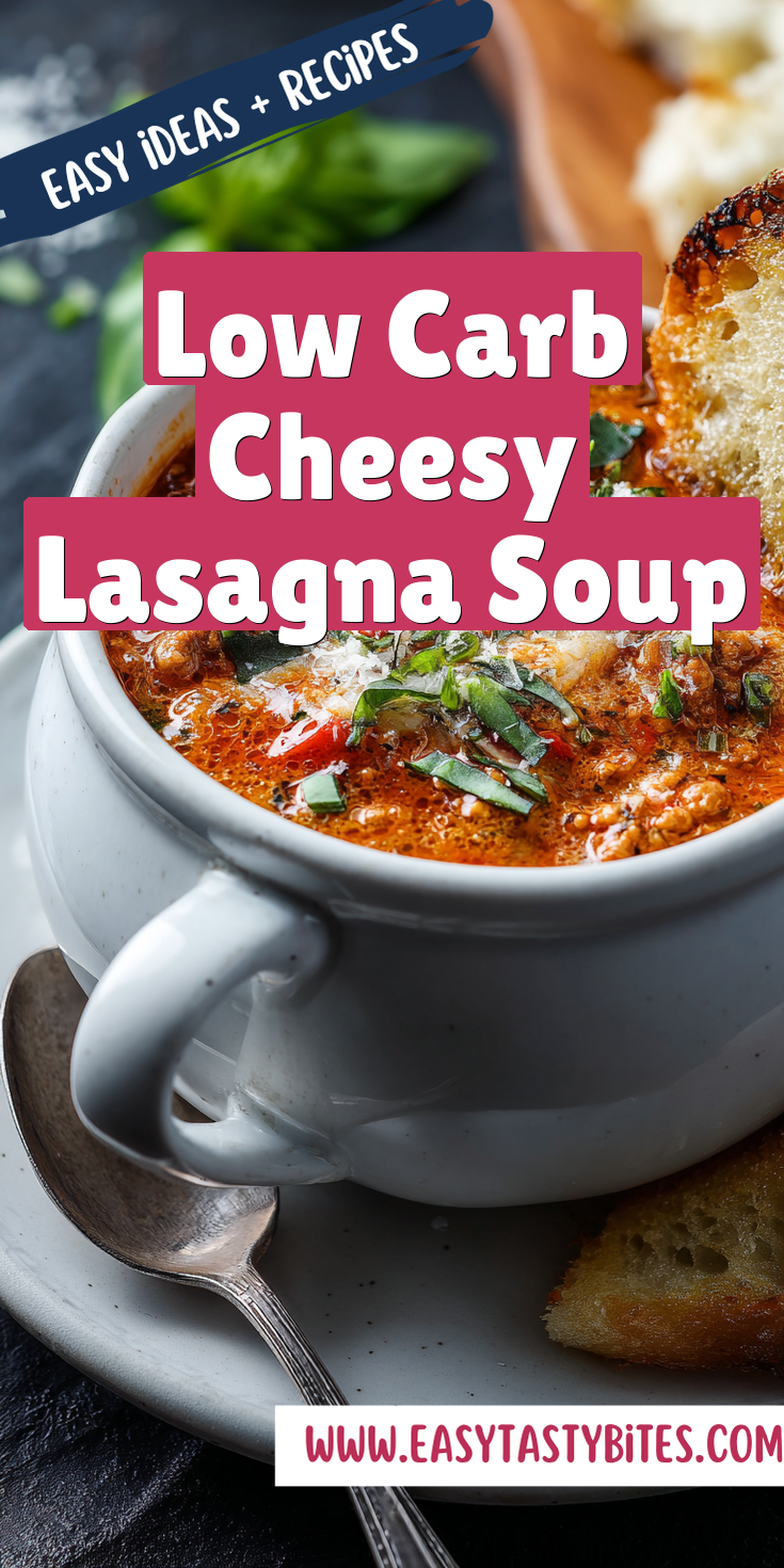 Low Carb Cheesy Lasagna Soup served warm with cozy spices