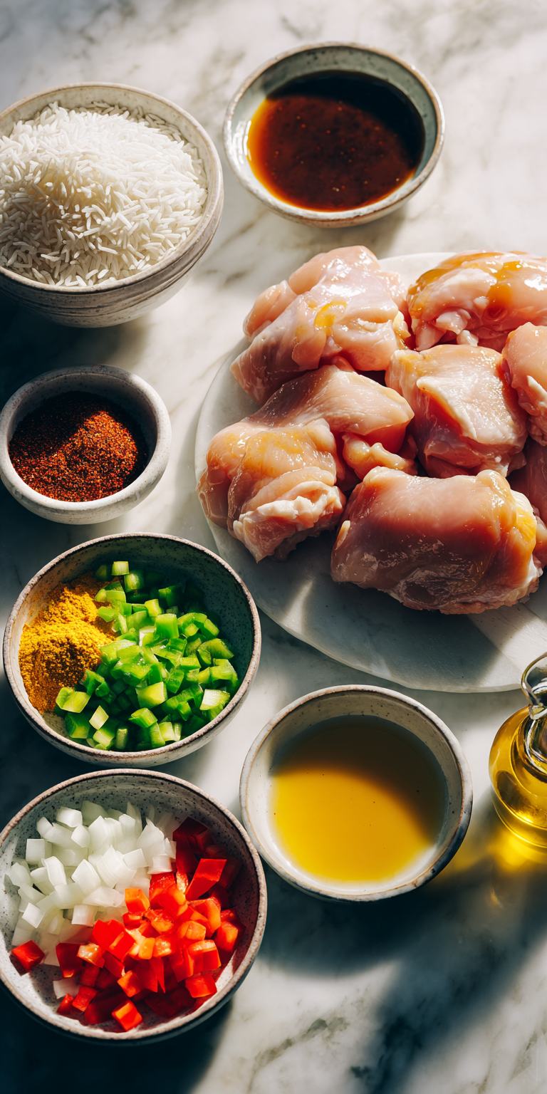 One-Pan Honey BBQ Chicken Rice ingredients ready for a sweet, sticky meal