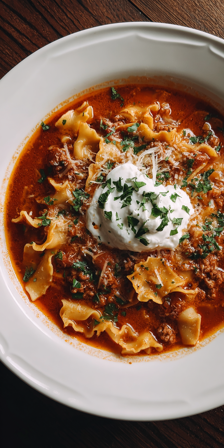 Quick Lasagna Soup – Dinner Ready in Under 30 Minutes served warm with cozy spices