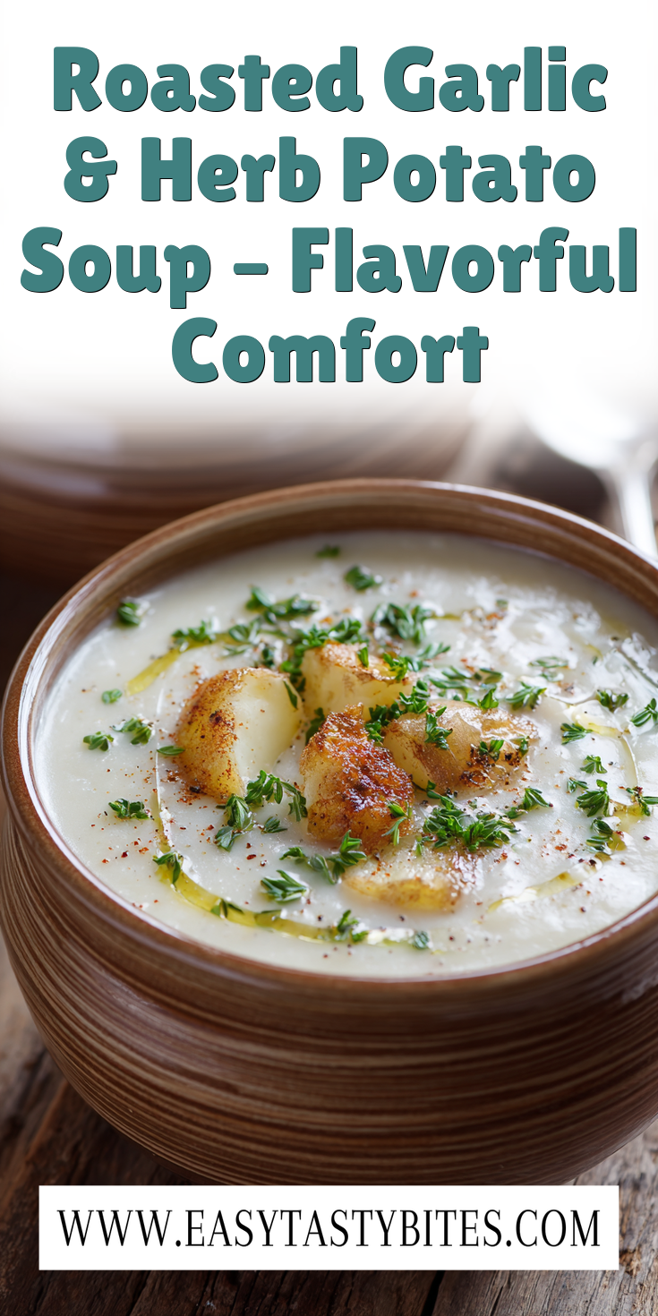 Roasted Garlic & Herb Potato Soup – Flavorful Comfort served warm with cozy spices