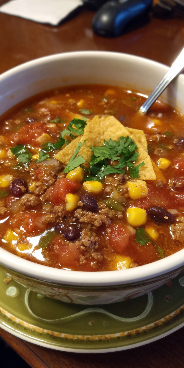 Savory Ground Beef Taco Soup Recipe