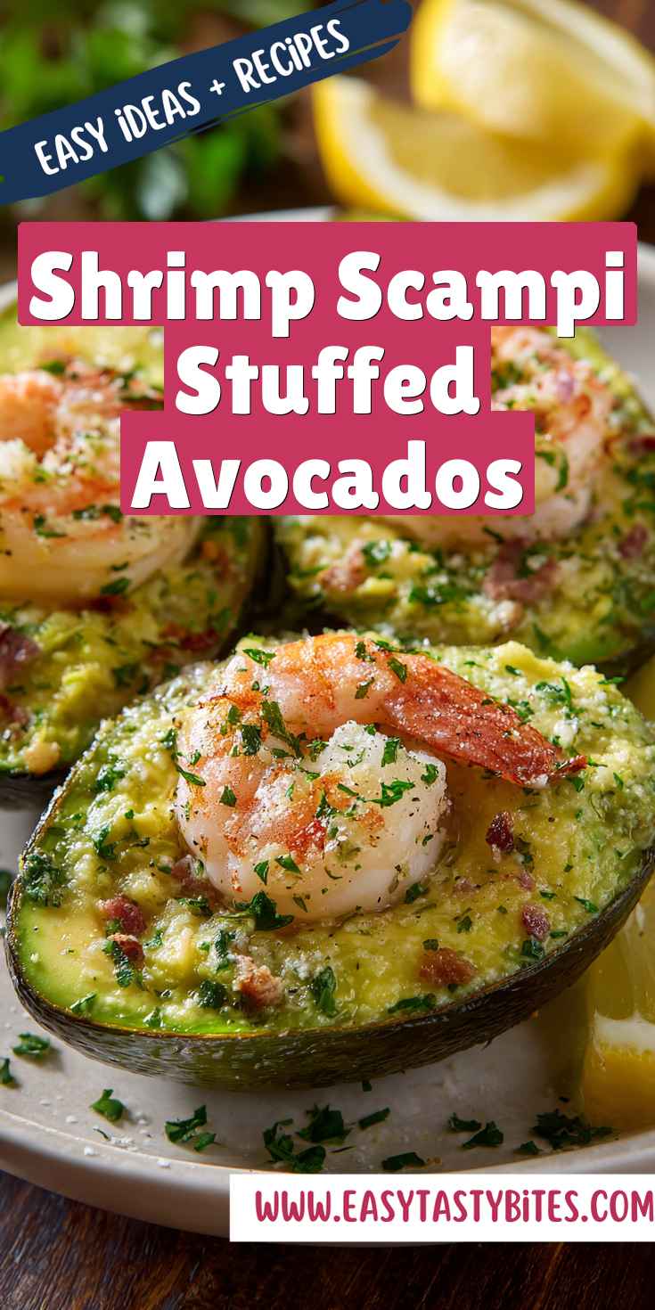 Shrimp Scampi Stuffed Avocados served warm with cozy spices