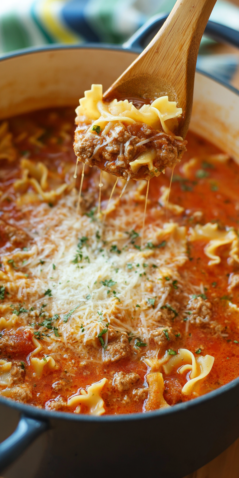 Stovetop Cheesy Lasagna Soup Recipe