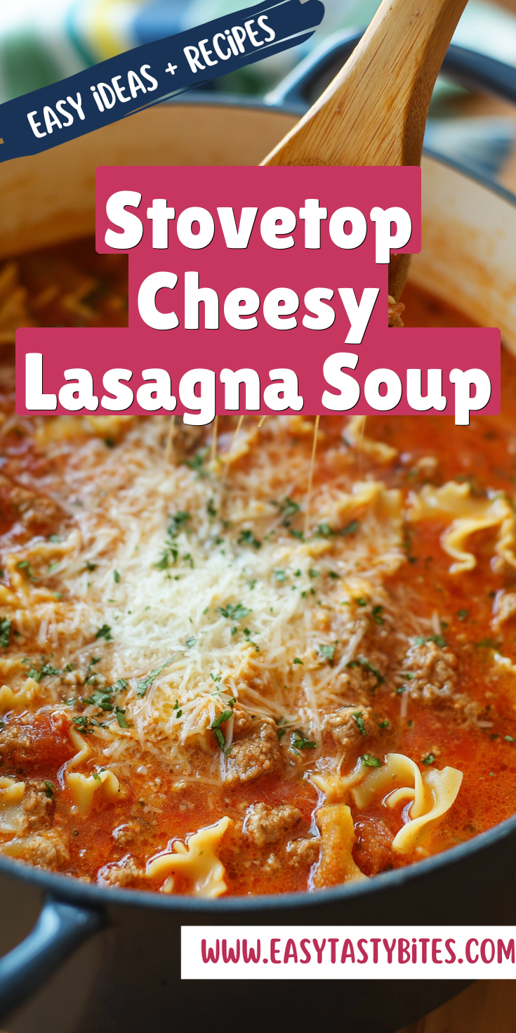 Stovetop Cheesy Lasagna Soup served warm with cozy spices