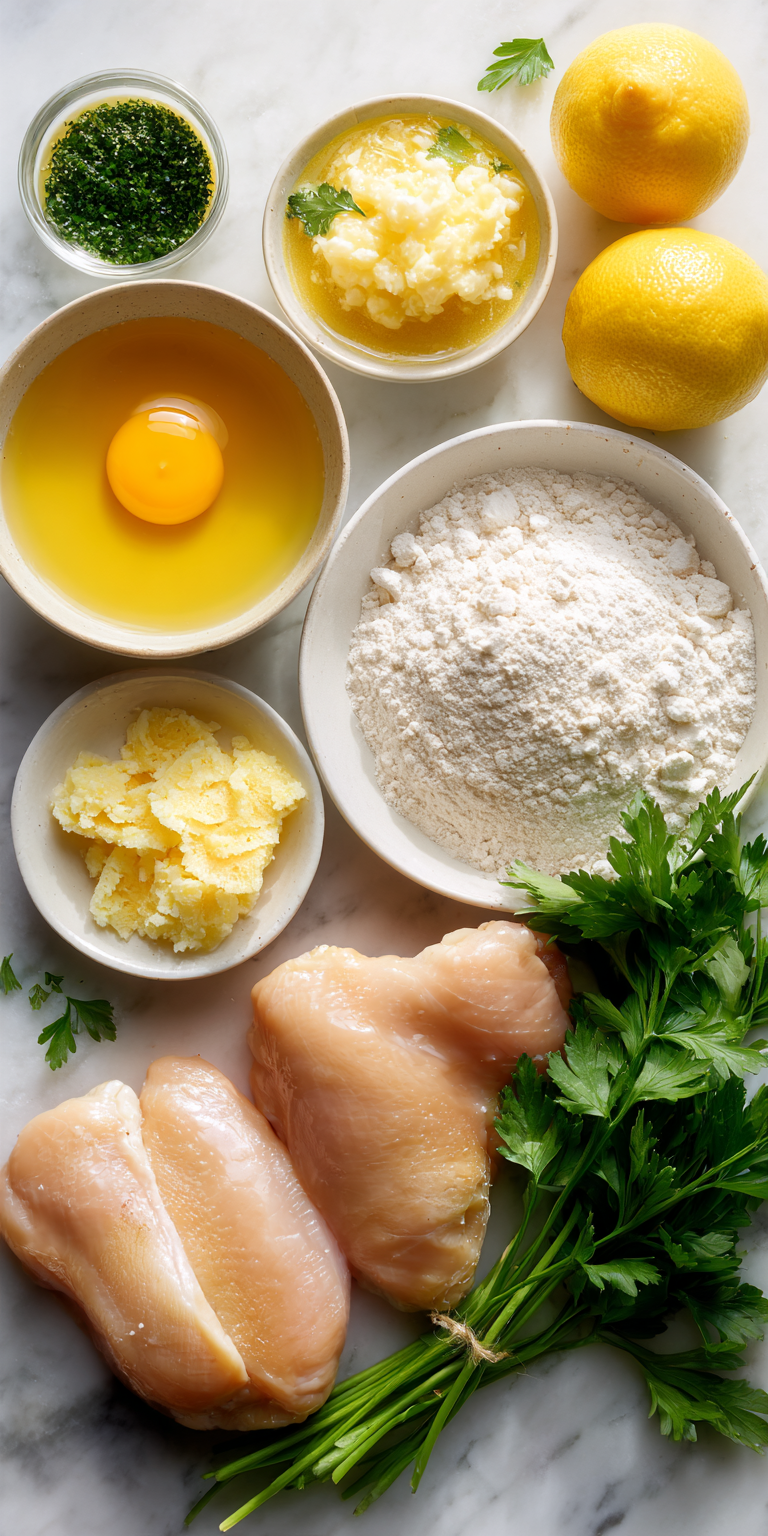 Fresh components for Zesty Chicken Francese with lemon and garlic