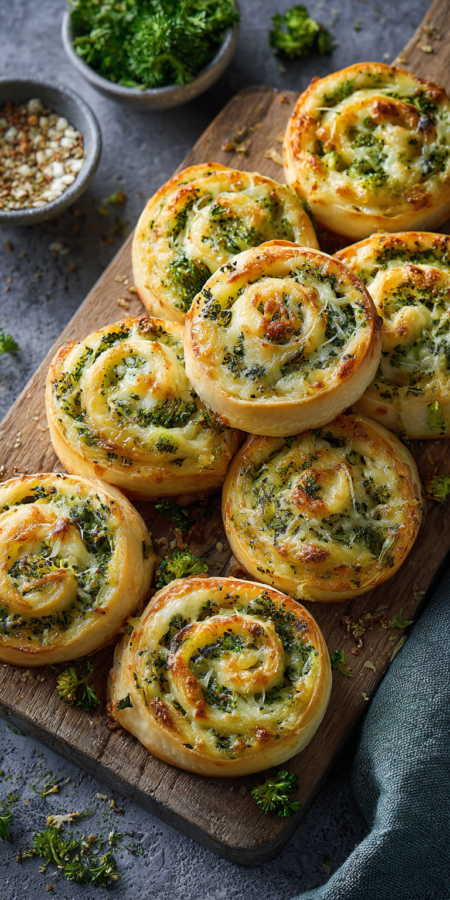 Broccoli Cheese Pinwheels served warm with cozy spices