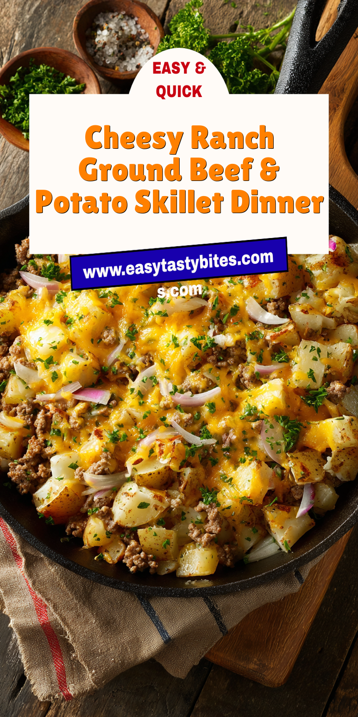 Cheesy Ranch Ground Beef & Potato Skillet Dinner served warm with cozy spices