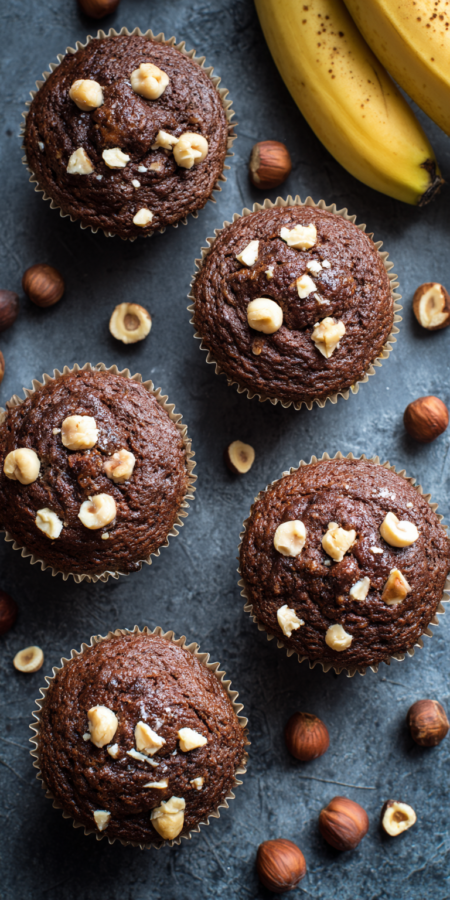 Chocolate Hazelnut Banana Muffins served warm with cozy spices