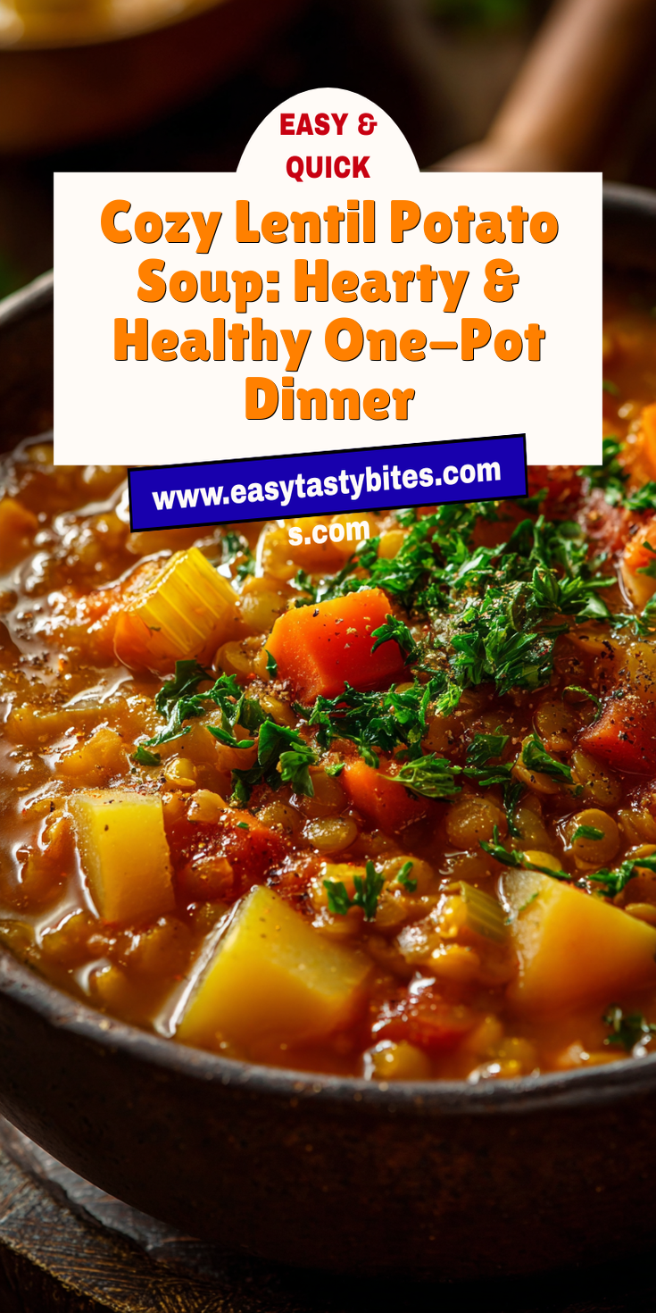 Cozy Lentil Potato Soup: Hearty & Healthy One-Pot Dinner served warm with cozy spices