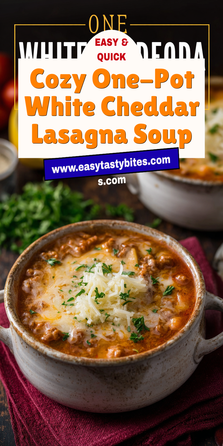 Cozy One-Pot White Cheddar Lasagna Soup served warm with cozy spices