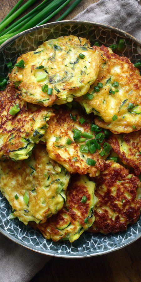 Crispy Cheesy Zucchini Fritters: A Family Favorite! served warm with cozy spices