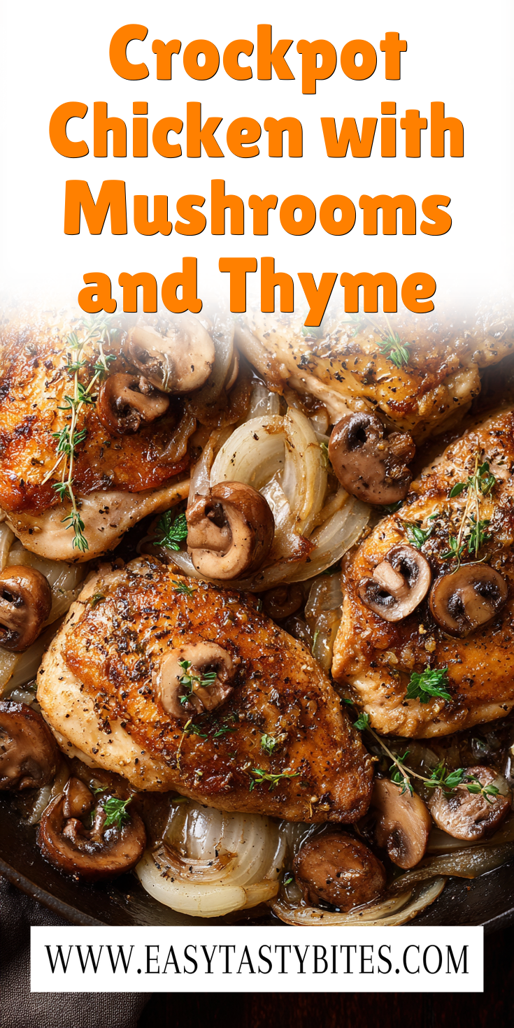Crockpot Chicken with Mushrooms and Thyme served warm with cozy spices