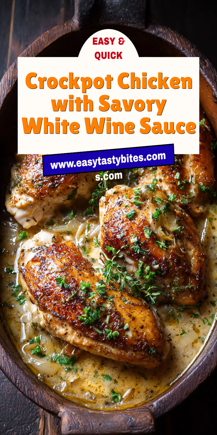 Crockpot Chicken with Savory White Wine Sauce served warm with cozy spices