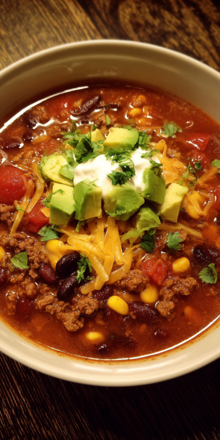 Easy 7 Can Ground Beef Taco Soup Recipe