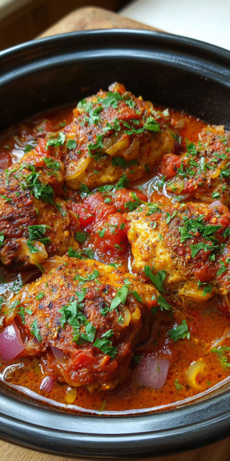 Easy Crockpot Harissa Chicken: A Flavorful Family Dinner served warm with cozy spices