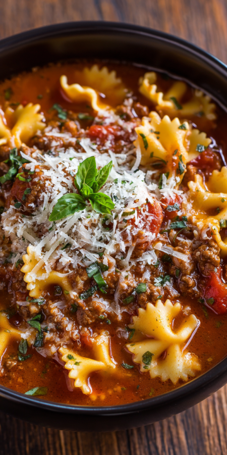 Family Cozy Lasagna Soup served warm with cozy spices