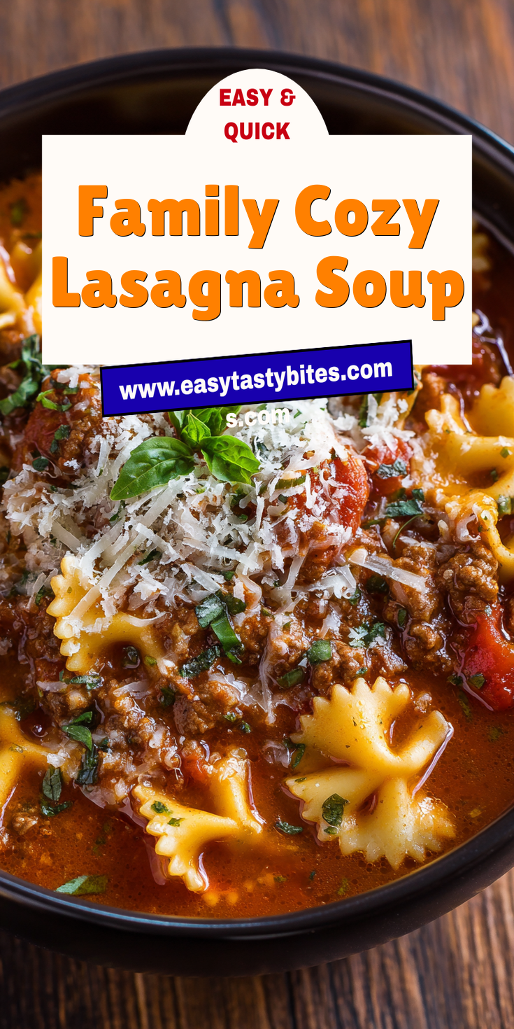 Family Cozy Lasagna Soup served warm with cozy spices