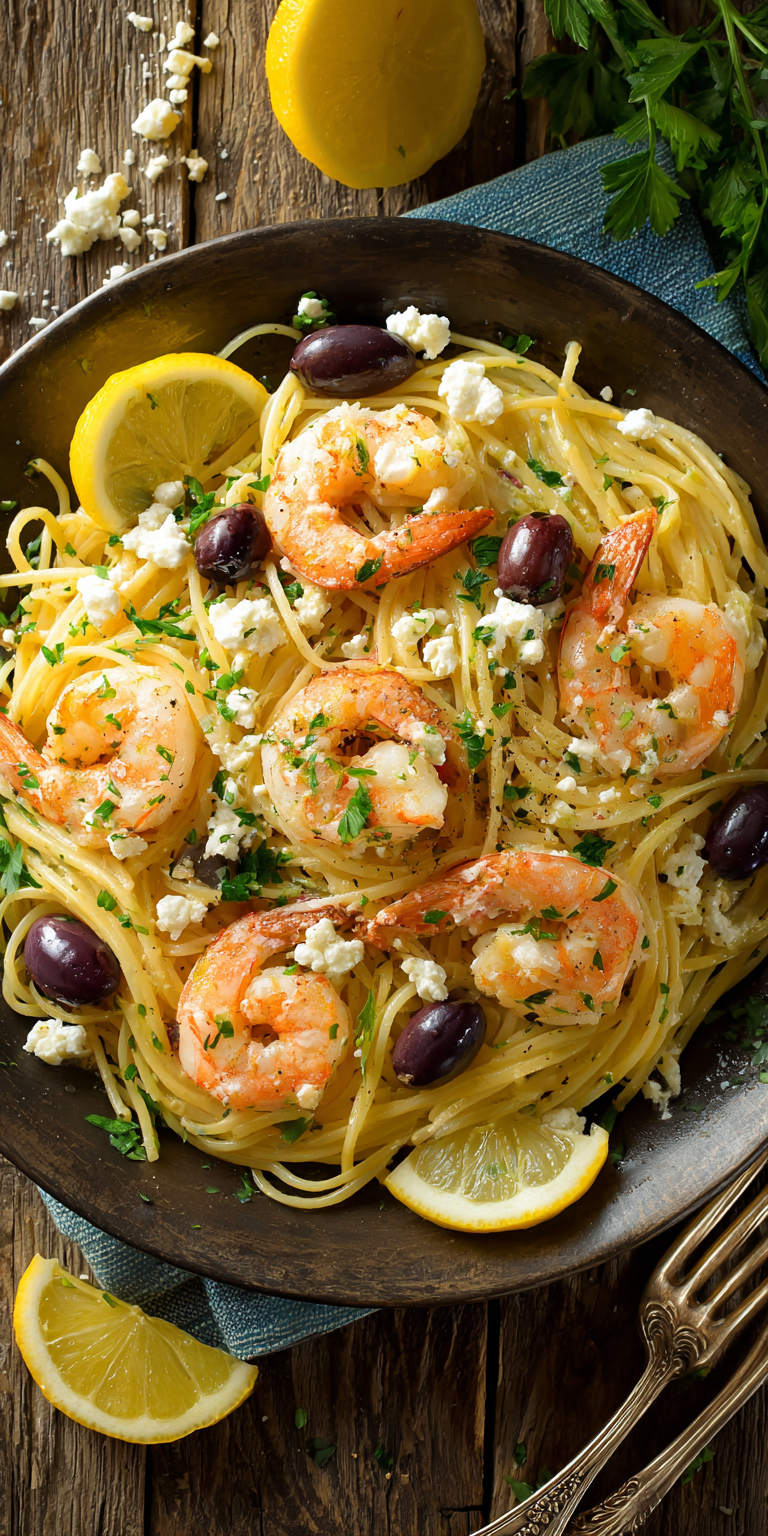 Greek Shrimp Scampi with Feta & Olives | A Flavorful Twist served warm with cozy spices
