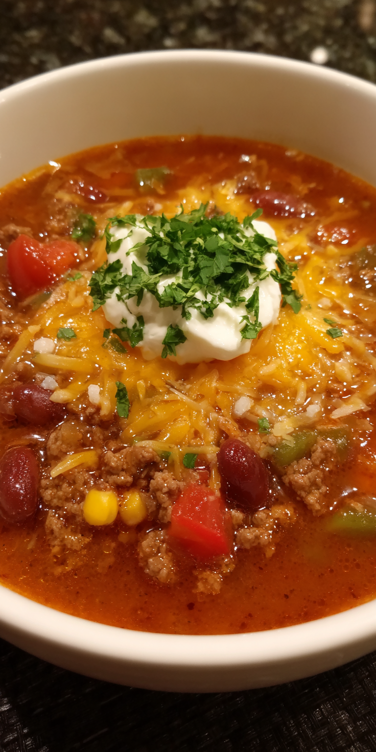 Ground Beef & Bean Taco Soup Recipe