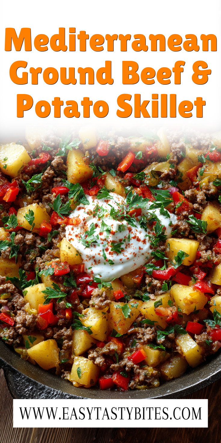 Mediterranean Ground Beef & Potato Skillet served warm with cozy spices