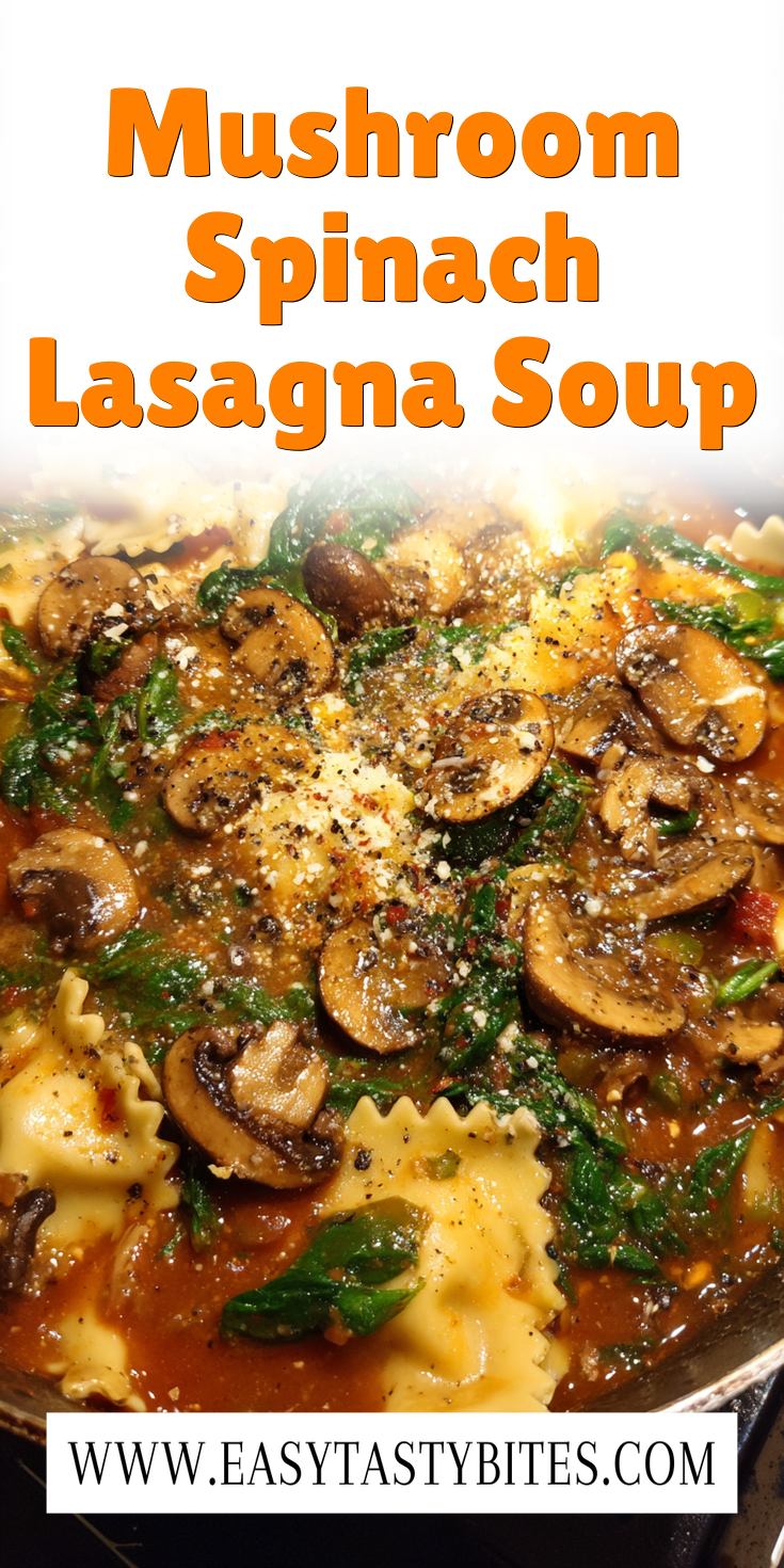 Mushroom Spinach Lasagna Soup served warm with cozy spices