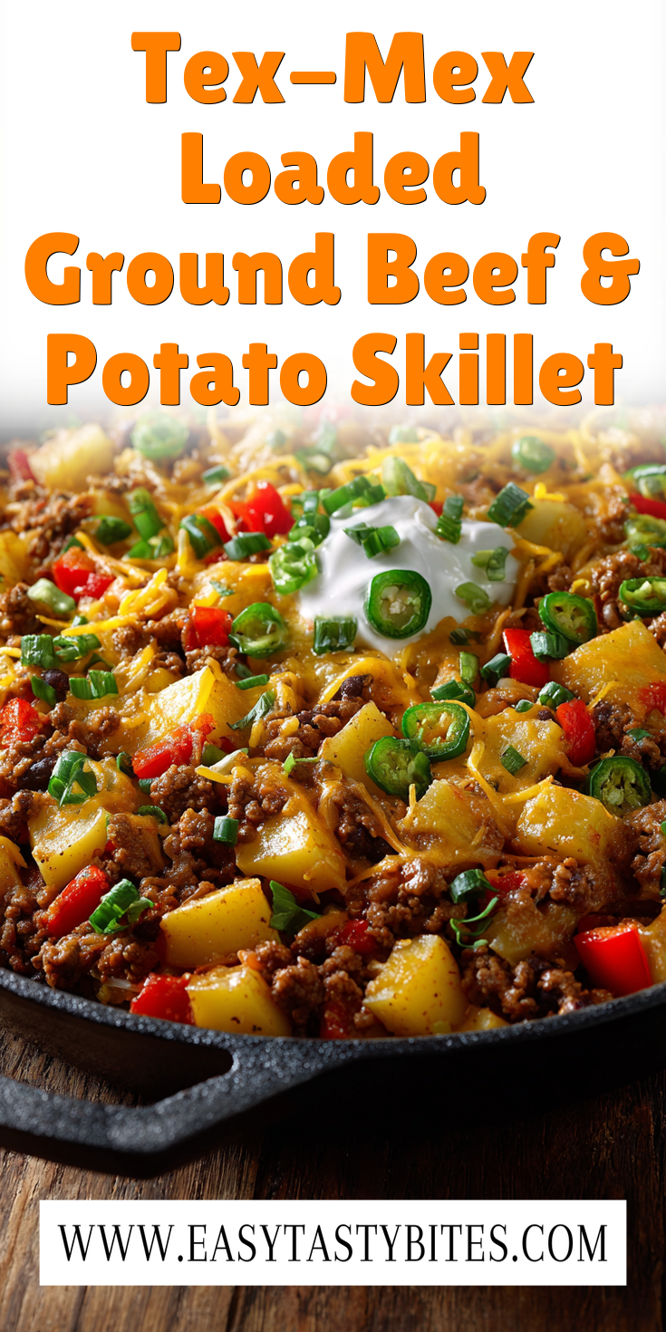 Tex-Mex Loaded Ground Beef & Potato Skillet served warm with cozy spices