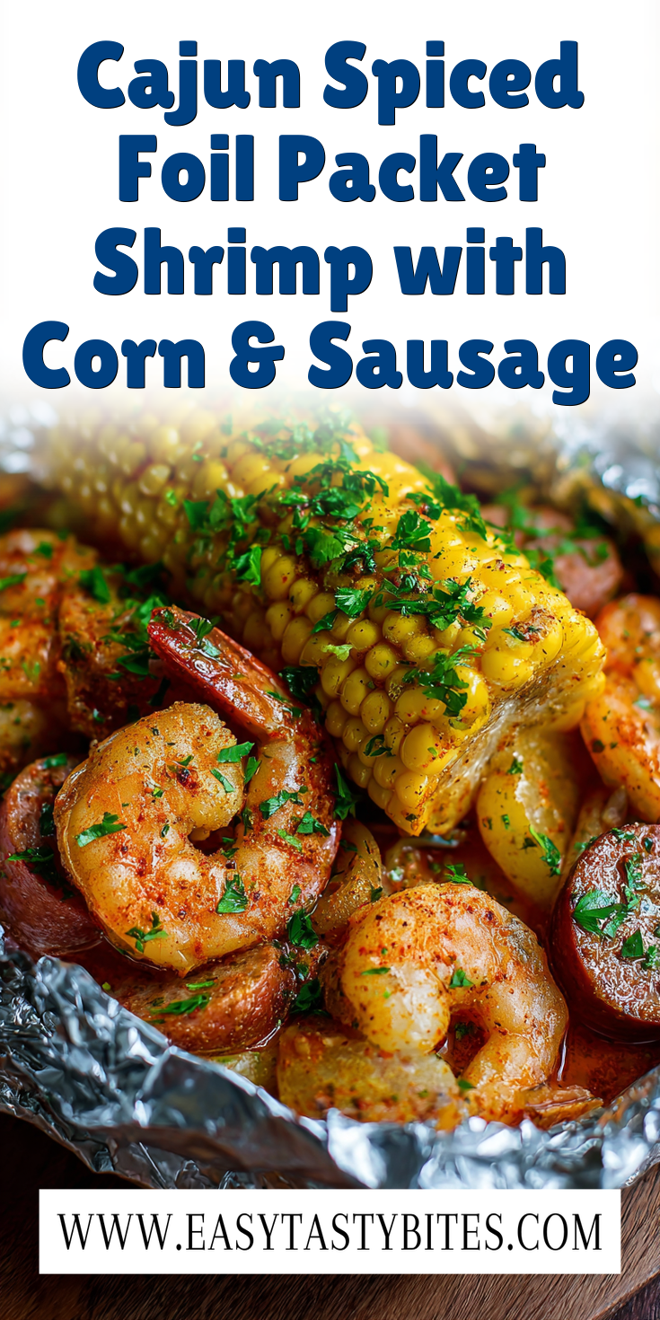 Cajun Spiced Foil Packet Shrimp with Corn & Sausage served warm with cozy spices