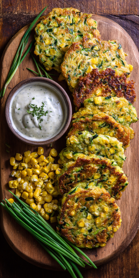 Corn & Scallion Zucchini Fritters with Garlic Aioli Recipe