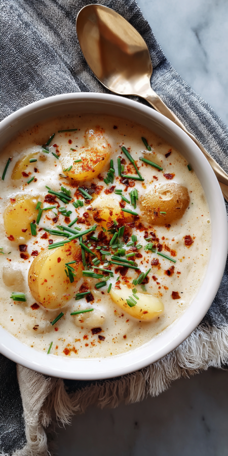 Dairy-Free Coconut Cream Cajun Potato Soup served warm with cozy spices