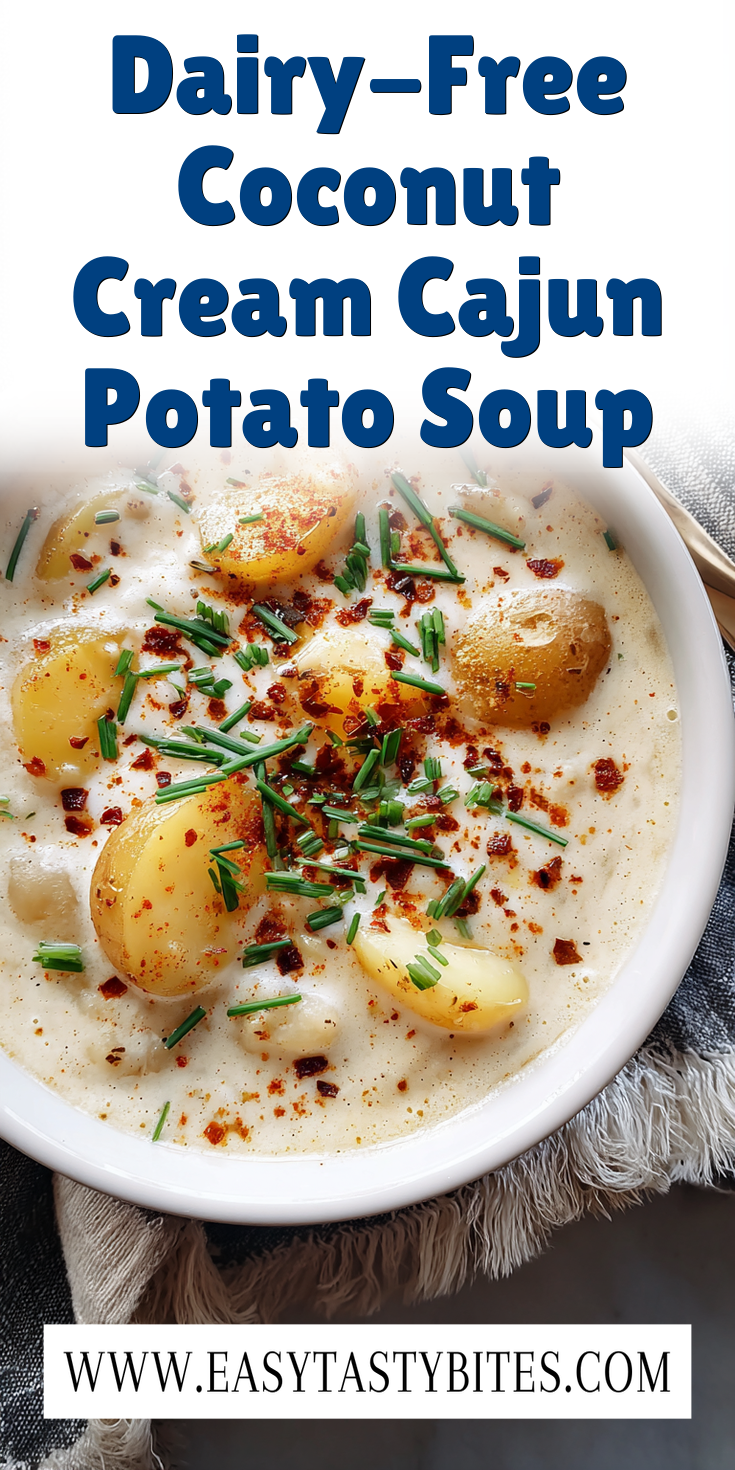 Dairy-Free Coconut Cream Cajun Potato Soup served warm with cozy spices