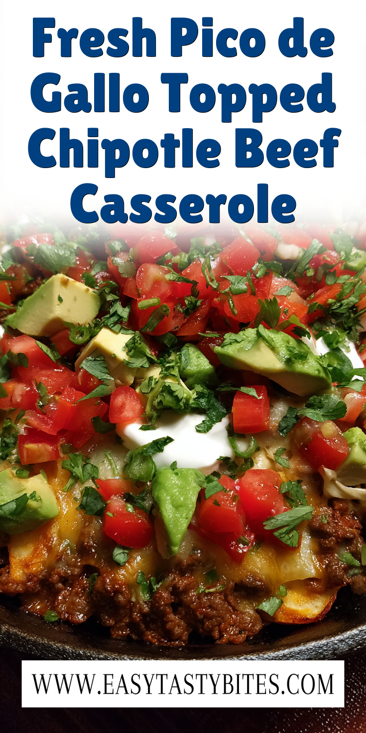 Fresh Pico de Gallo Topped Chipotle Beef Casserole served warm with cozy spices