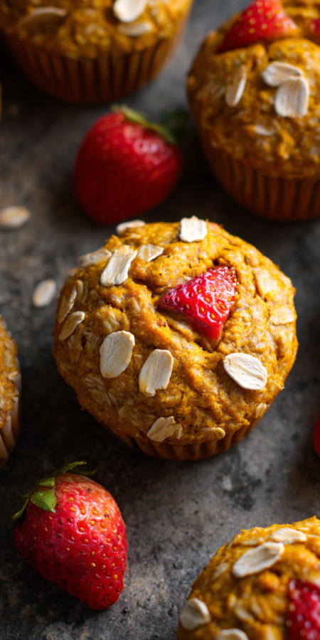 Healthy Oat & Honey Pumpkin Strawberry Muffins Recipe
