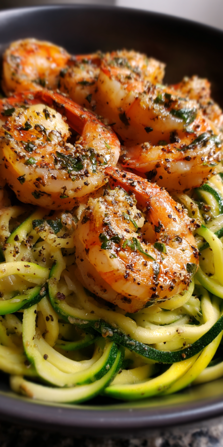 Keto Garlic Butter Shrimp Packets with Zucchini Noodles served warm with cozy spices
