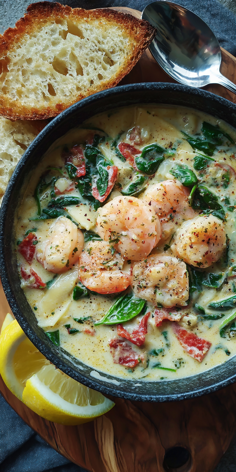 Lemon Ricotta & Spinach Shrimp Lasagna Soup Recipe