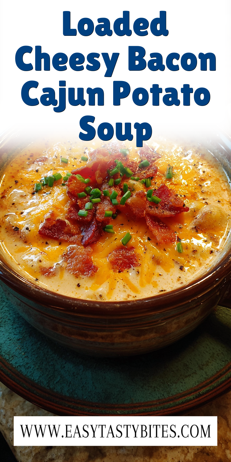 Loaded Cheesy Bacon Cajun Potato Soup served warm with cozy spices