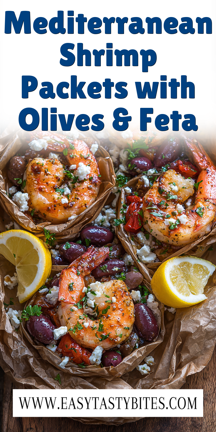 Mediterranean Shrimp Packets with Olives & Feta served warm with cozy spices