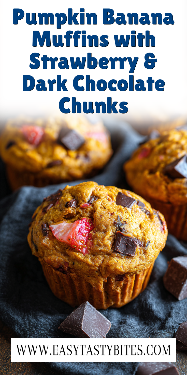 Pumpkin Banana Muffins with Strawberry & Dark Chocolate Chunks served warm with cozy spices